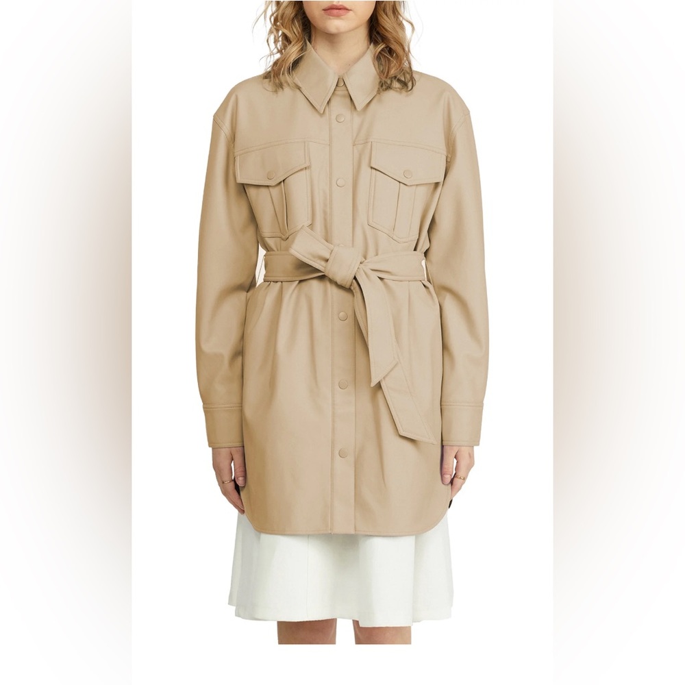 NVLT Tan Trench Coat with Belted Waist